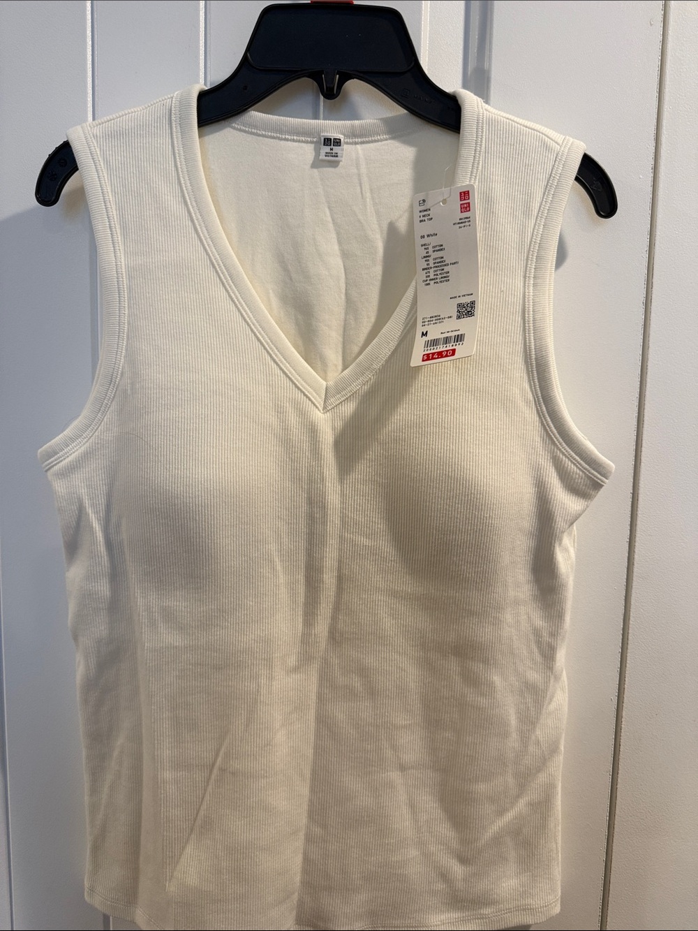 UNIQLO Women’s White Ribbed V-Neck Bra Tank Top